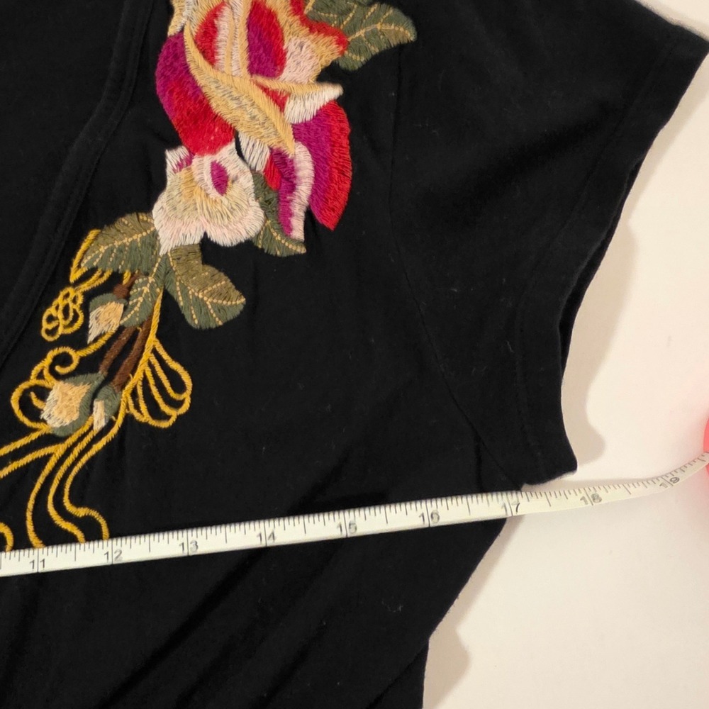 JWLA Johnny Was Black Embroidered Floral Butterfly V-Neck Midi Dress Large - Picture 9 of 10